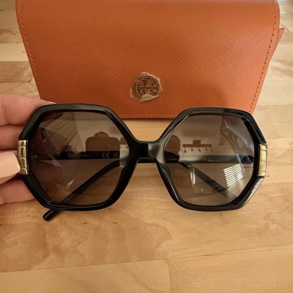 Tory Burch Black Oversized Hexagonal Sunglasses w… - image 2